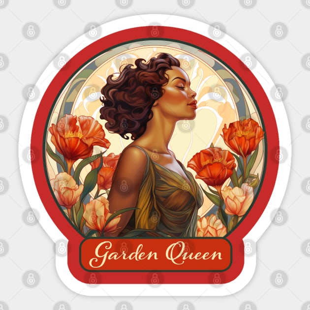 Garden Queen Vintage Tulip Flower African American Woman Gardener Sticker by Pine Hill Goods